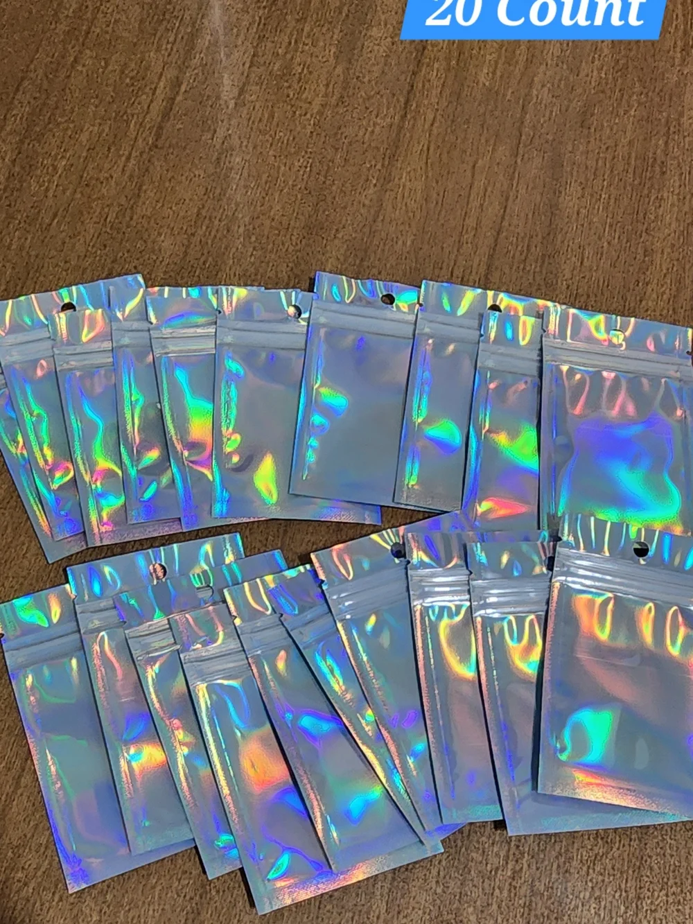 Holographic Silver Resealable Mylar Bags - 20 Pack